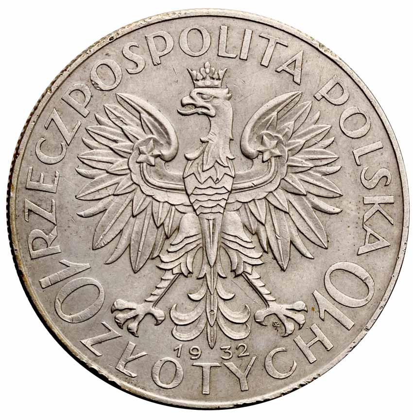 II RP 10 złotych 1932, głowa kobiety, PRÓBA, srebro